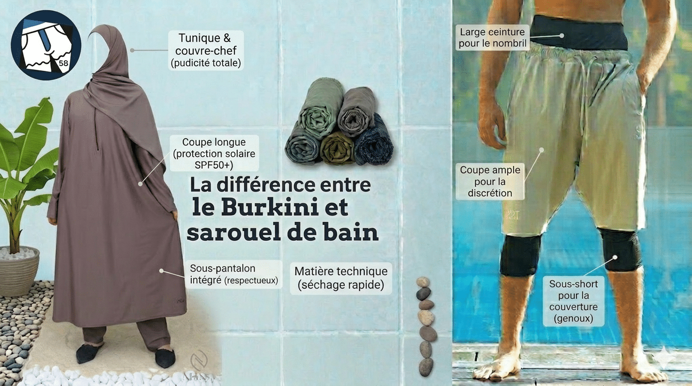 La différence entre le Burkini et le sarouel de bain